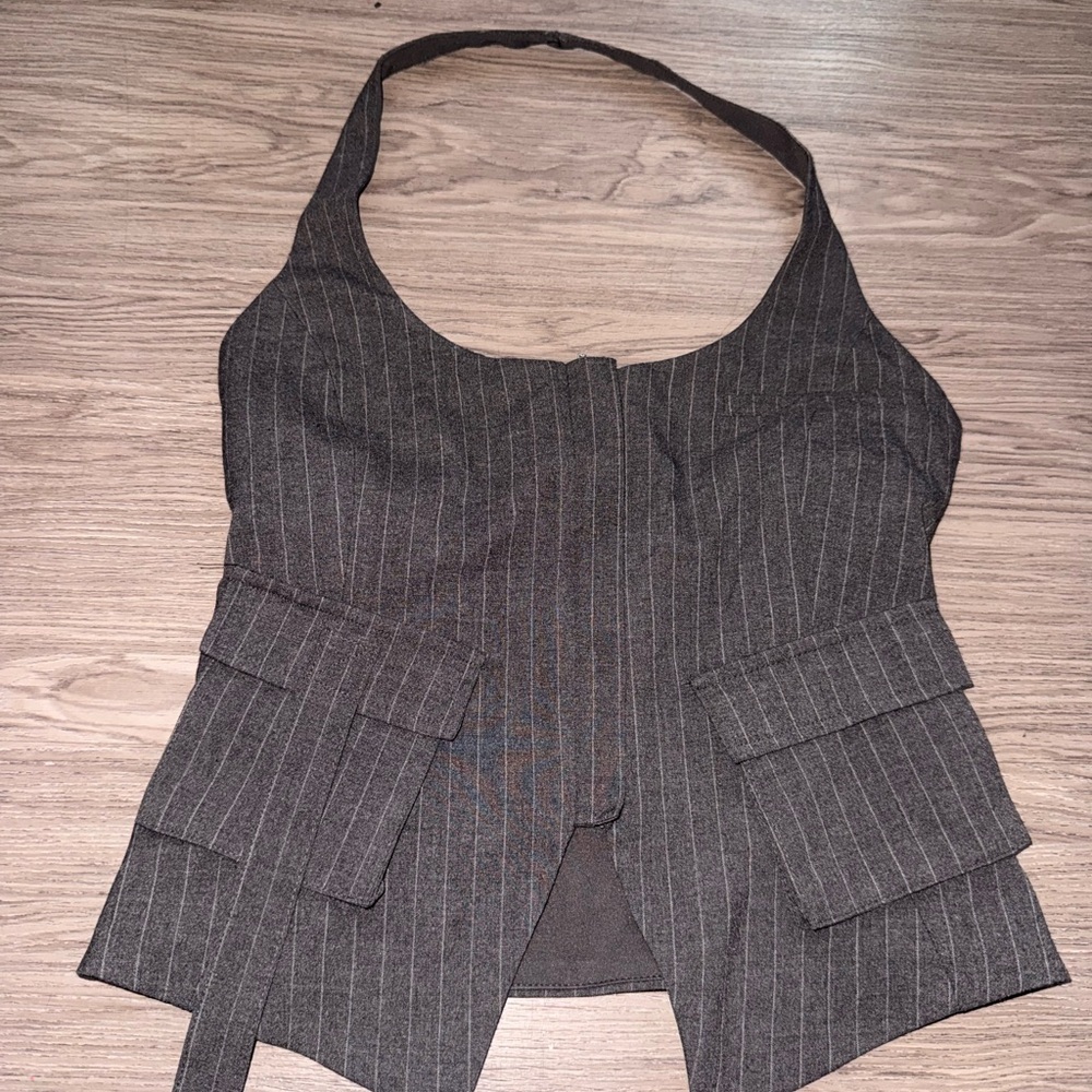 Zara Black Pinstripe Halter Blouse - Picture 2 of 5